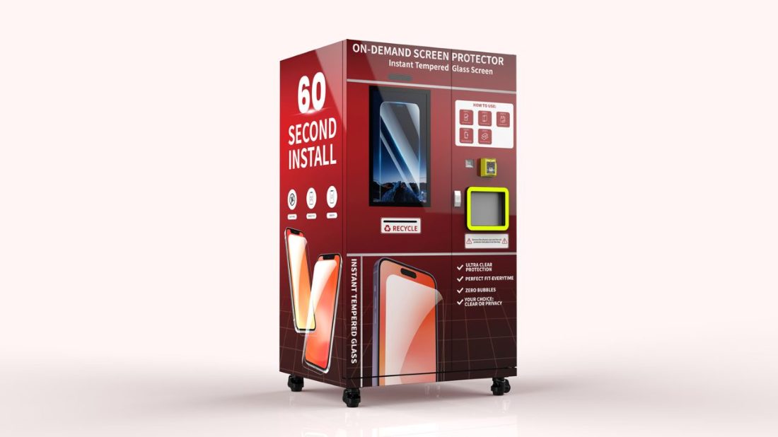 WrapidTech screen-protector kiosk, front view